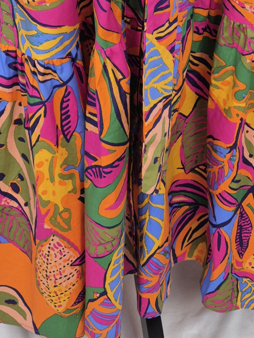 Sugarlips Milana Full-Button Tropical Print Tiered Cotton Midi Dress - Size L - Picture 12 of 15